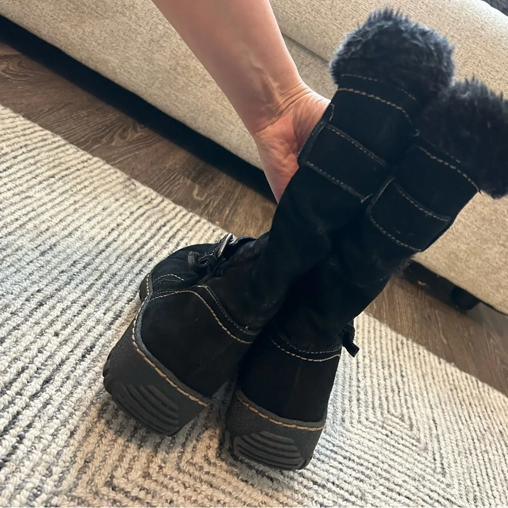Baretraps Suede Brandlee Size 9 Black Leather Faux Fur-Lined Boots Y2K Winter